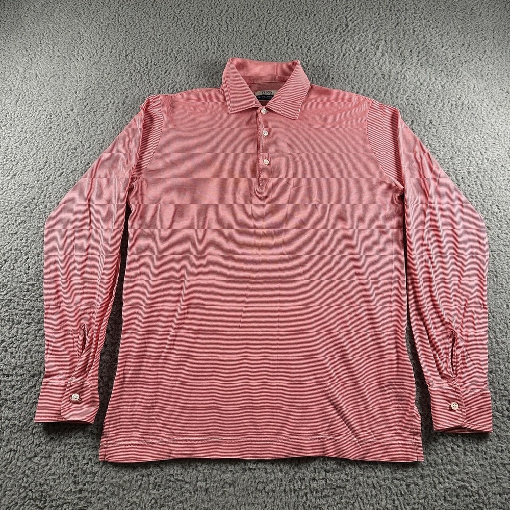 Fedeli Il Pellicano Polo Shirt Mens 48 Pink Stripe Long Sleeve Made Italy